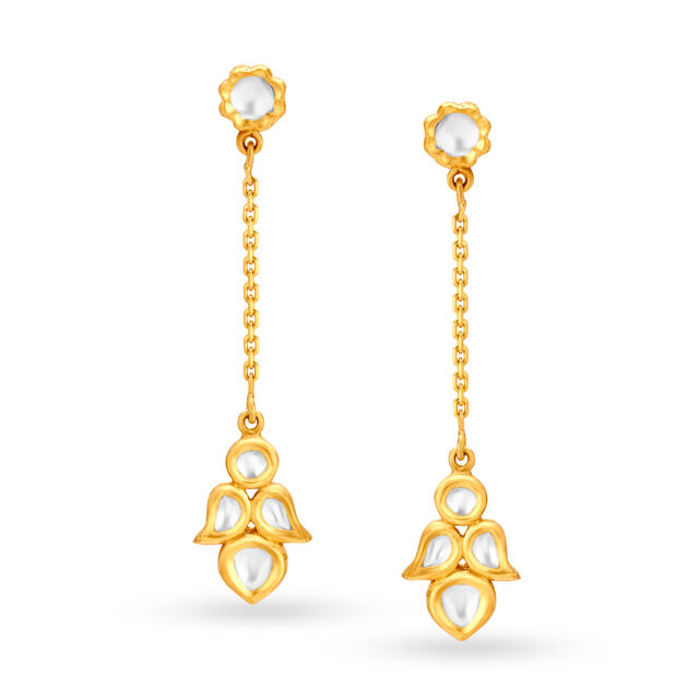 Dainty 18 Karat Yellow Gold And Polki Floral Drops,,hi-res image number null