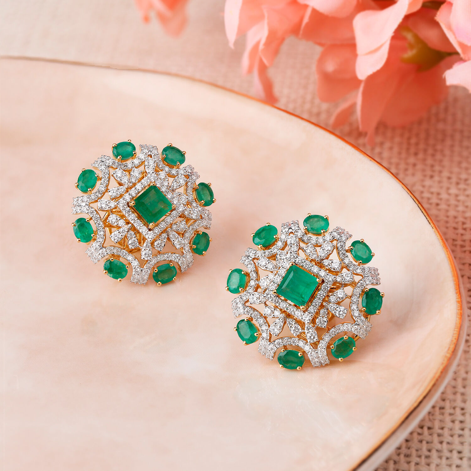 Dazzling Floral Diamond Stud Earrings