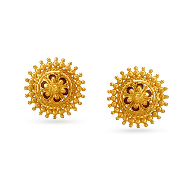 Alluring Floral Gold Stud Earrings,,hi-res image number null