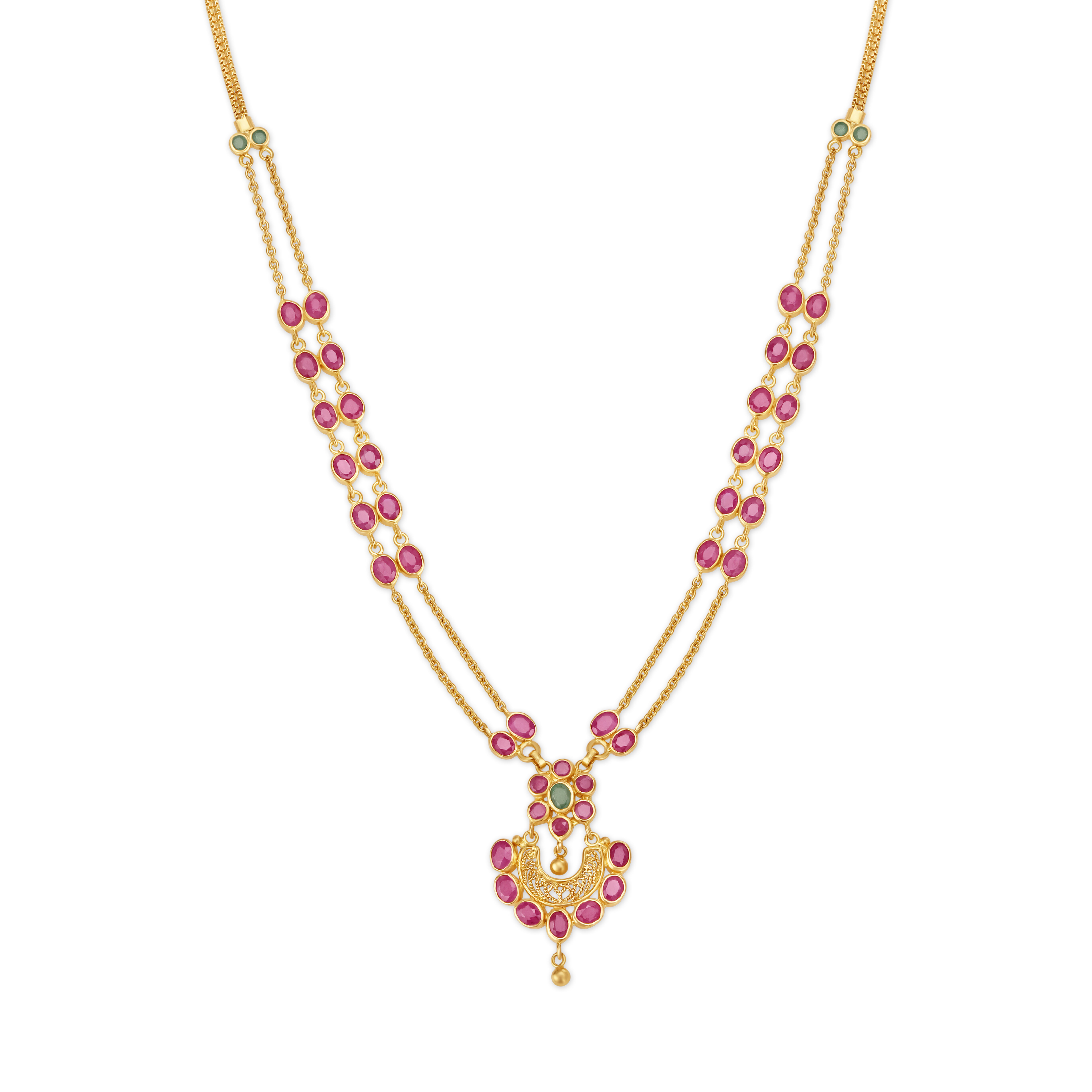 Floral Emerald And Ruby Gold Necklace