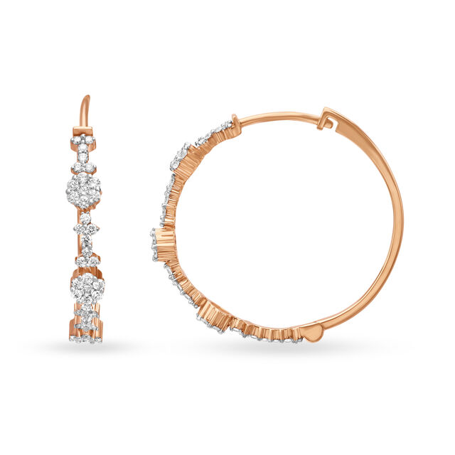 Modish 18 Karat Rose Gold And Diamond Floral Hoop Earrings,,hi-res image number null