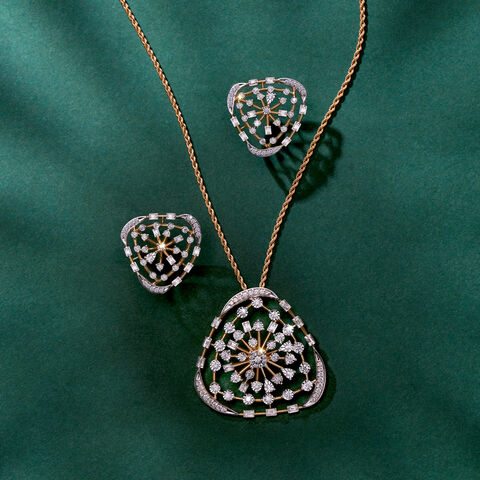 Glinting Geometry Diamond Pendant and Earrings Set