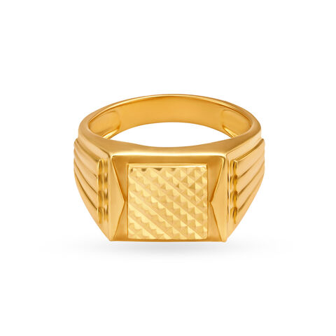 Sparkling 22 Karat Yellow Gold Textured Square Finger Ring alternate view 1