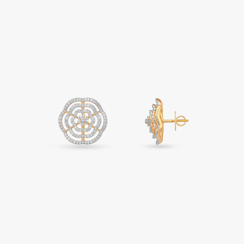 Rosette Spiral Diamond Stud Earrings