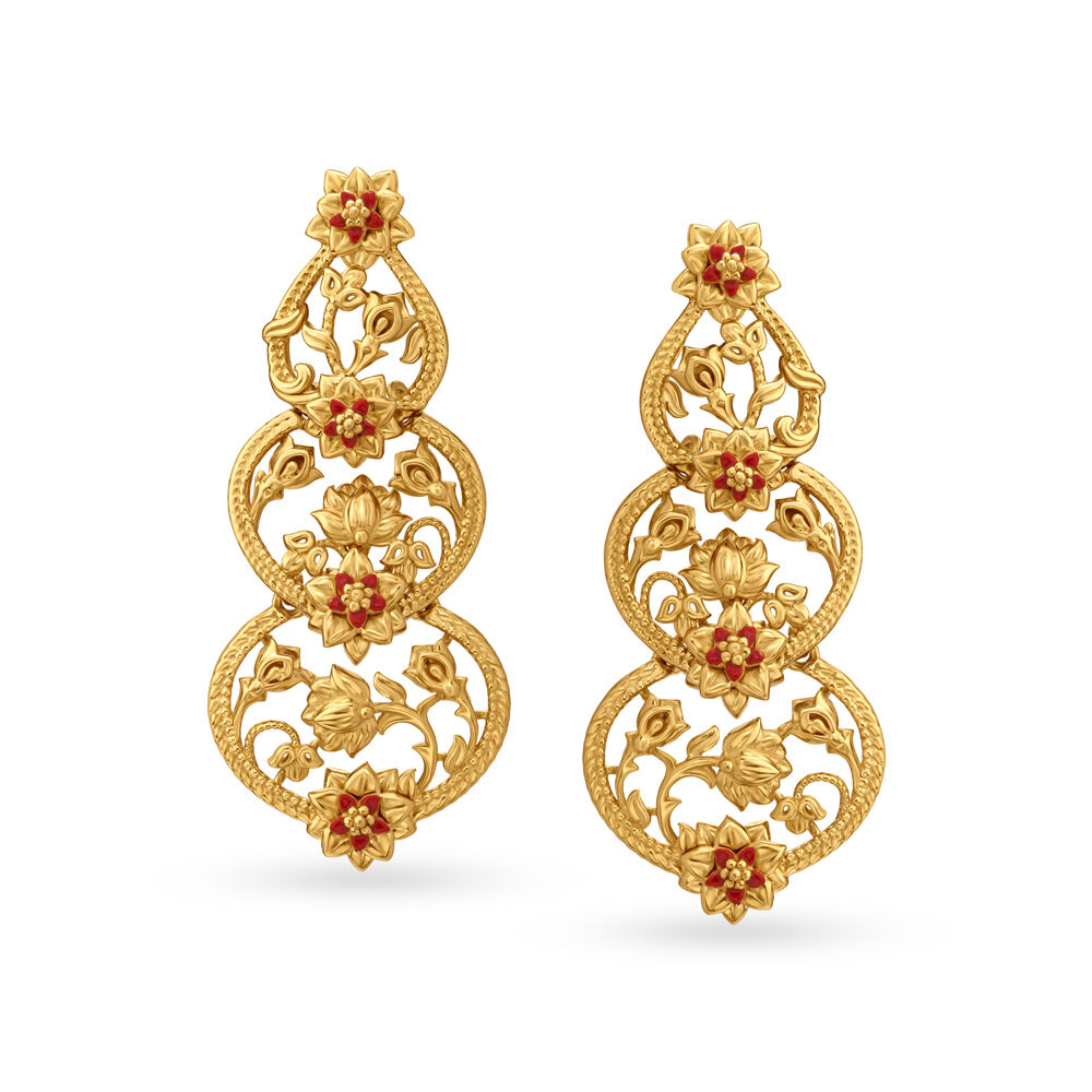Gold floral hot sale drop earrings