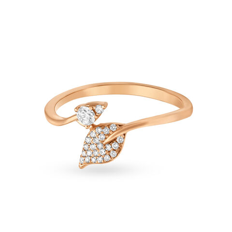 Dazzling 18 Karat Rose Gold And Diamond Studded Leaf Pattern Finger Ring