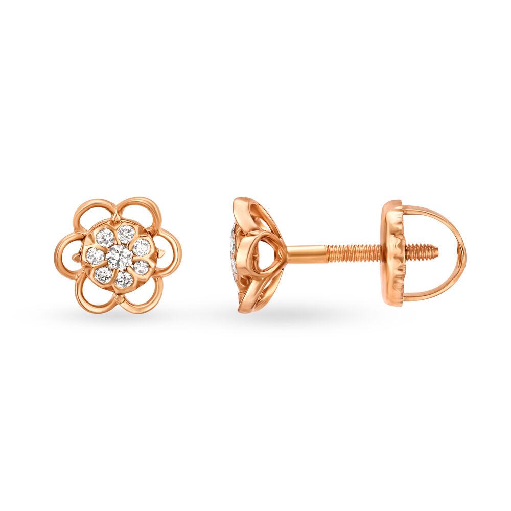 Adorable 18 Karat Rose Gold And Diamond Floral Studs