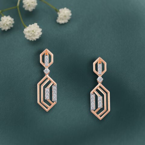 Edge Line Diamond Drop Earrings