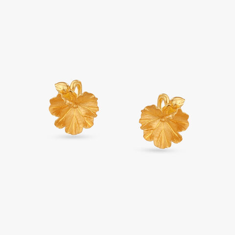 Delicate Leaf Gold Stud Earrings for Kids