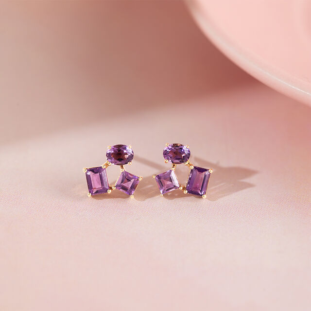 Violet Symphony Amethyst Gold Stud Earrings