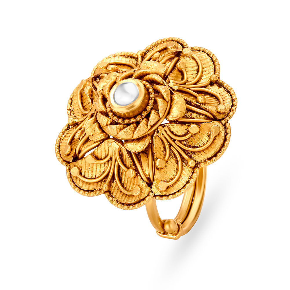 Mesmerizing 22 Karat Yellow Gold Floral Cocktail Ring