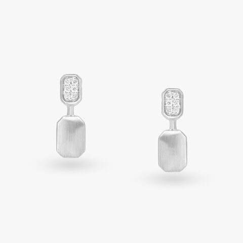 Geometric Platinum Diamond Stud Earrings