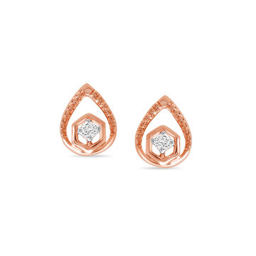 14KT Rose Gold Sparkling Dainty Petal Diamond Stud Earring