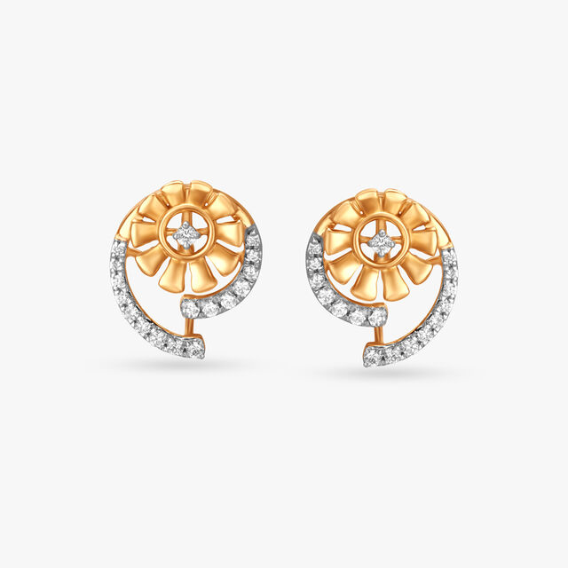 Radiant Floral Diamond Stud Earrings,,hi-res image number null