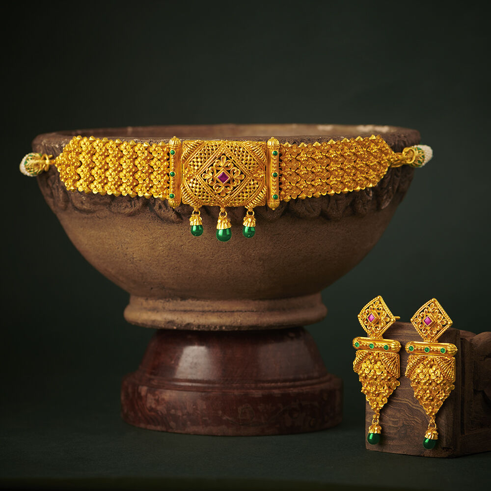 Tanishq gold earring hot sale and pendant set