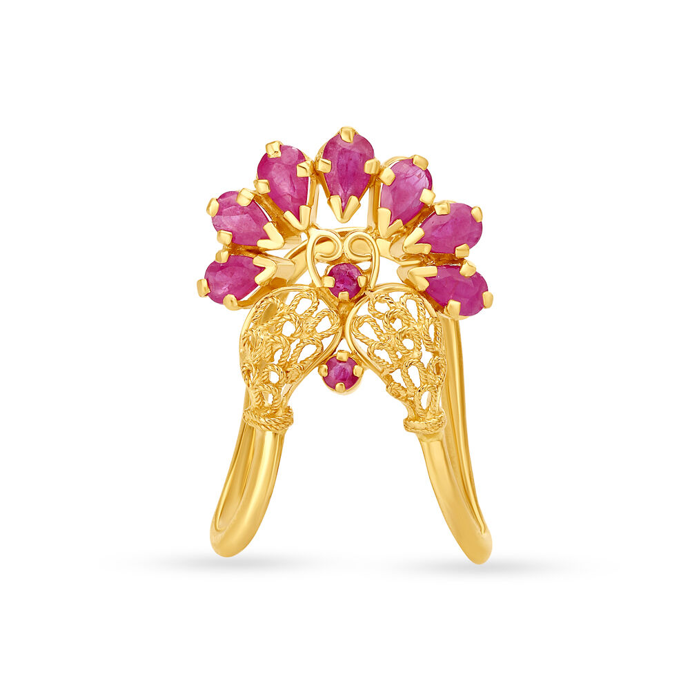 Stylish 22 Karat Gold And Ruby Vanki Finger Ring
