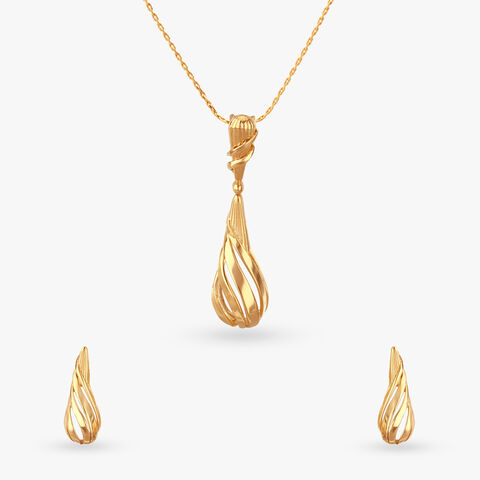 Twisted Gleam Gold Pendant and Earrings Set