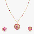 Shimmering Ruby Sunflower Pendant with Chain and Earrings Set,,hi-res image number null