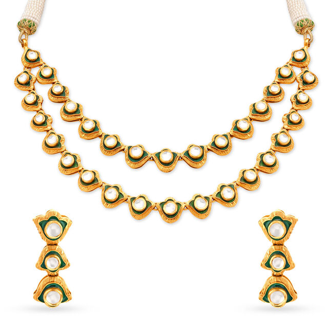 2 stringed Kundan Necklace and Earrings Set,,hi-res image number null