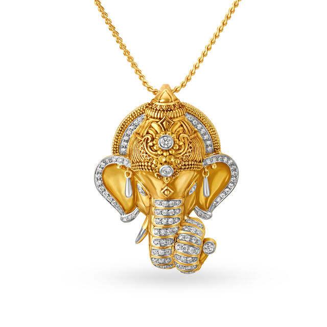 Magnificent 18 Karat Yellow Gold And Diamond Ganesha Pendant,,hi-res image number null
