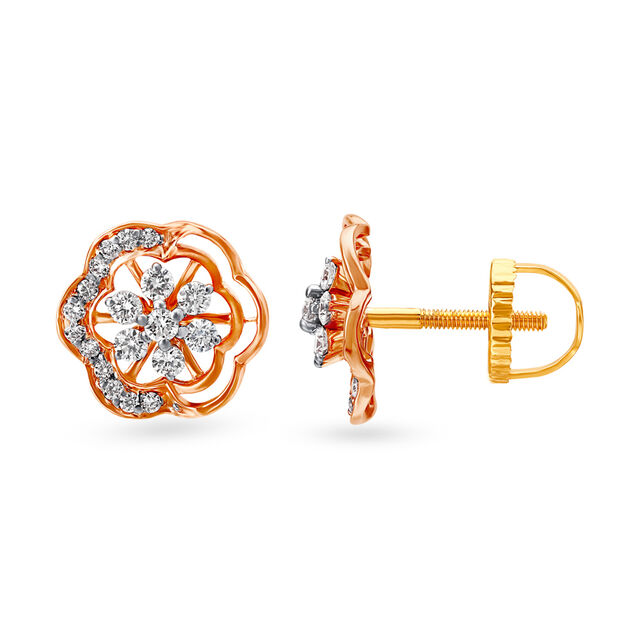 Striking Floral Diamond Stud Earrings,,hi-res image number null