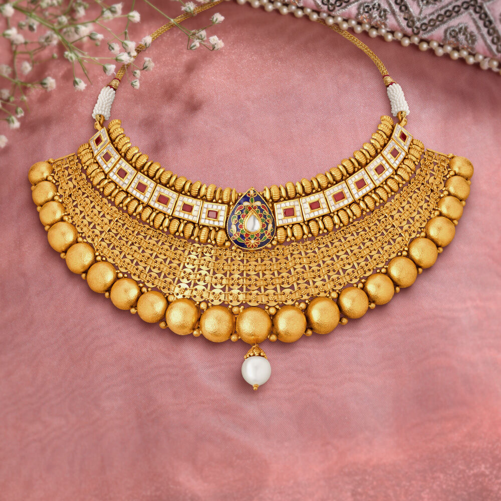 Choker necklace gold designs tanishq best sale