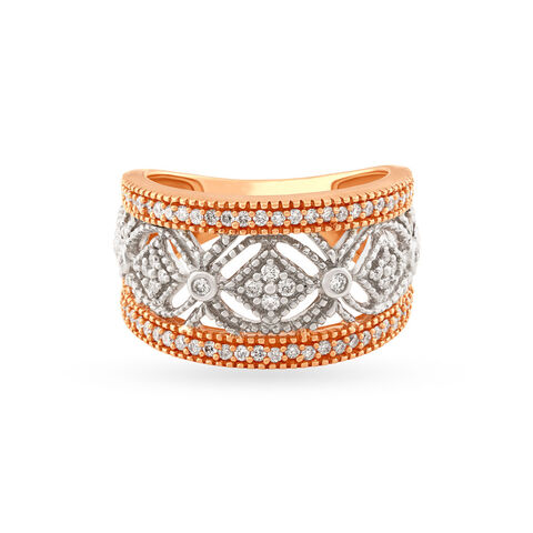 Ornate 18 Karat Yellow And White Gold and Diamond Coronet Ring