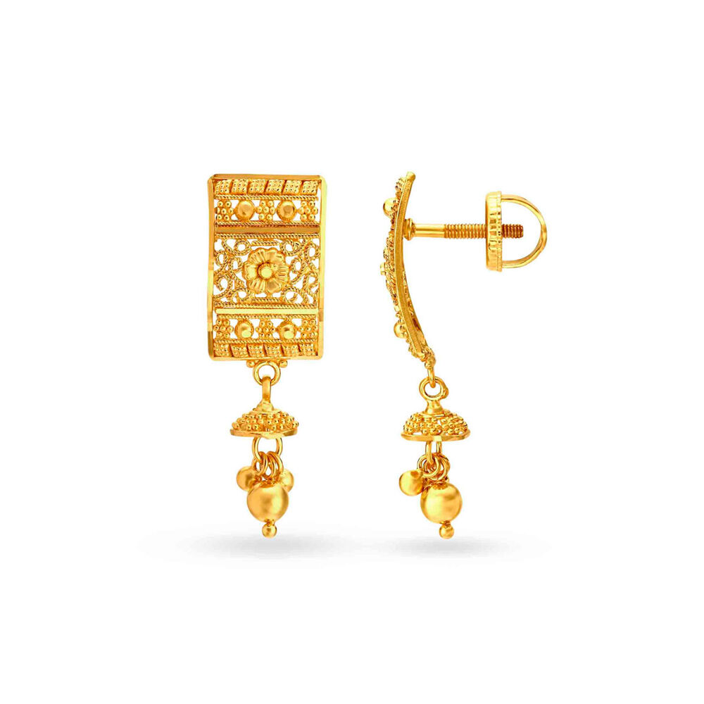 Impressive Rectangular Gold Drop Earrings