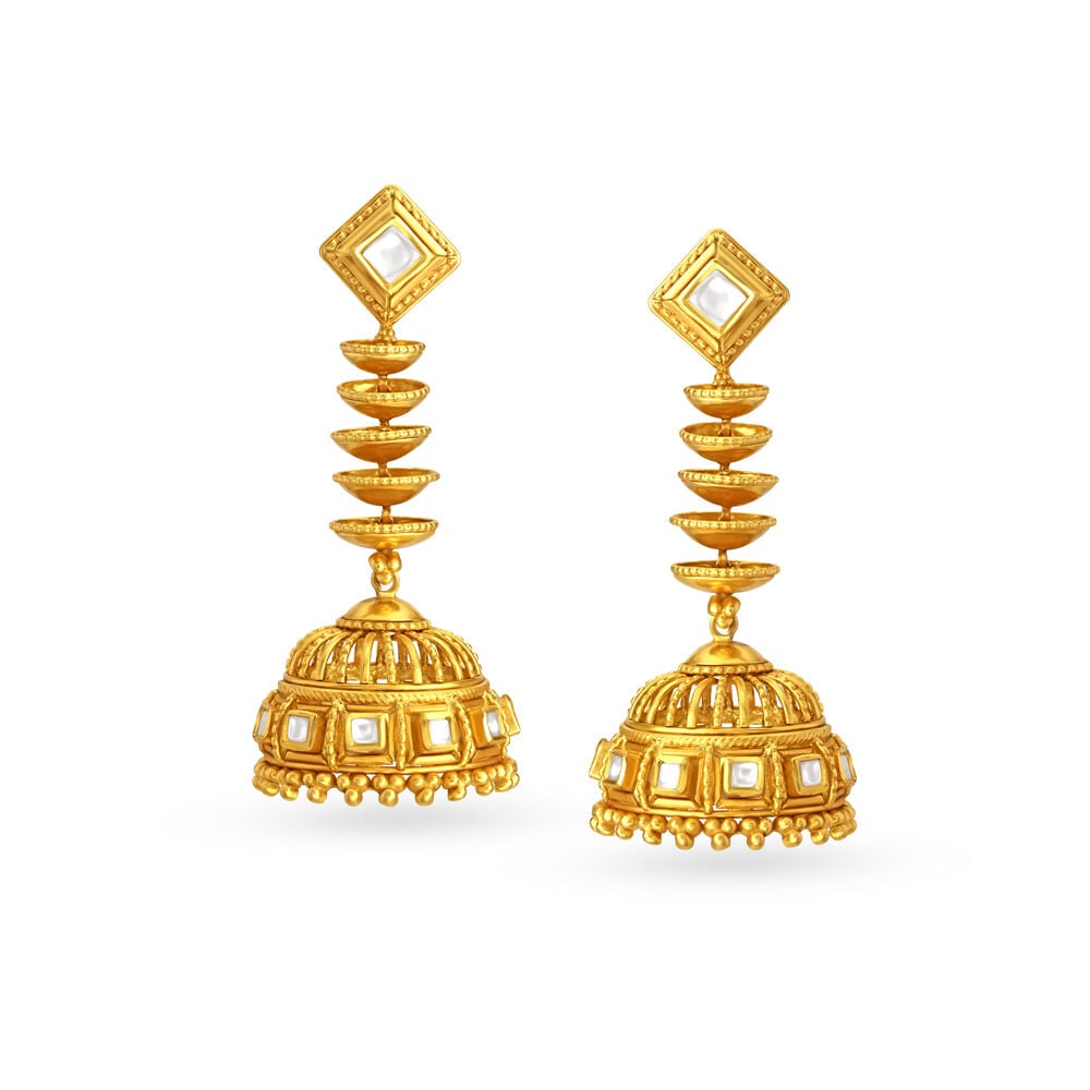 Gold Plated Traditional Grey Minakari Kundan & Pearls Jhumka Earrings –  Silvermerc Designs