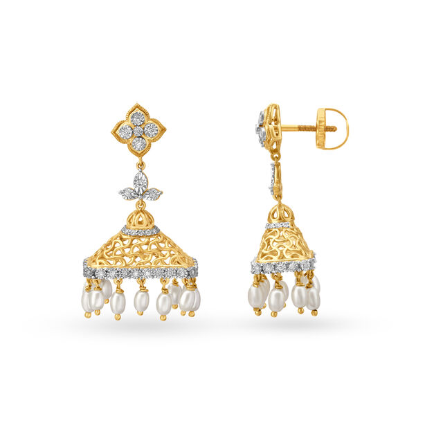 Decorous Diamond Studded Jhumkas with Rock Crystals,,hi-res image number null