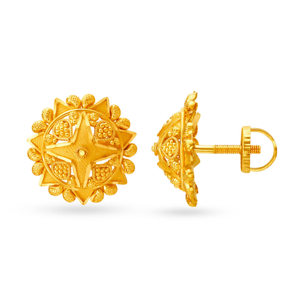 Alluring Gold Round Stud Earrings