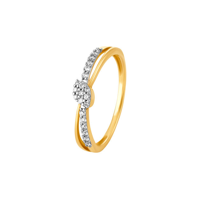 Dreamy 18 Karat Yellow Gold And Diamond Dainty Floral Finger Ring,,hi-res image number null