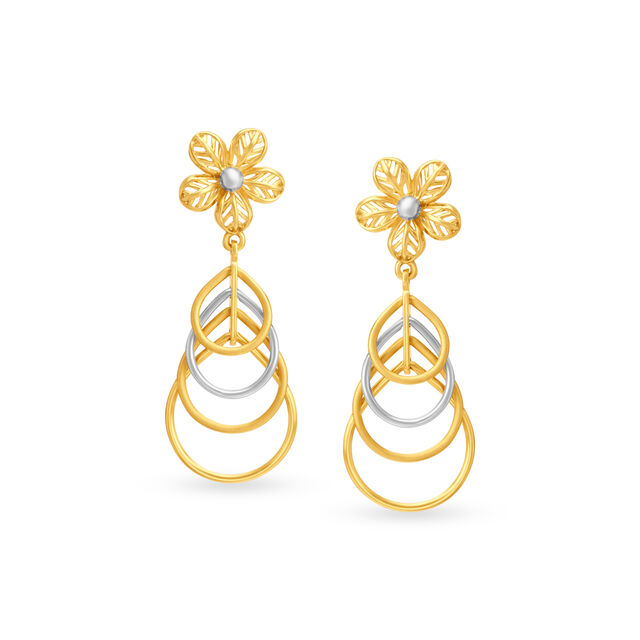 Hypnotising Floral Gold Drop Earrings,,hi-res image number null