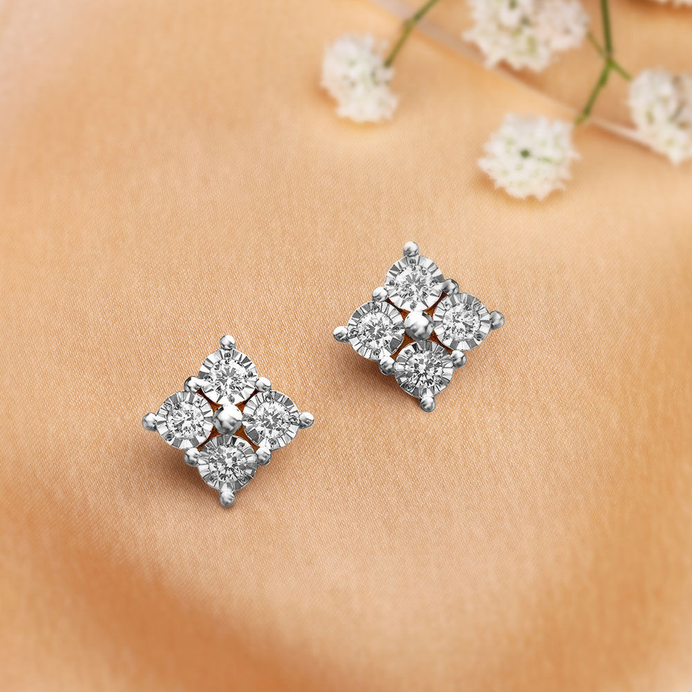 14k White Gold Diamond Solitaire Earrings | Dunkin's Diamonds