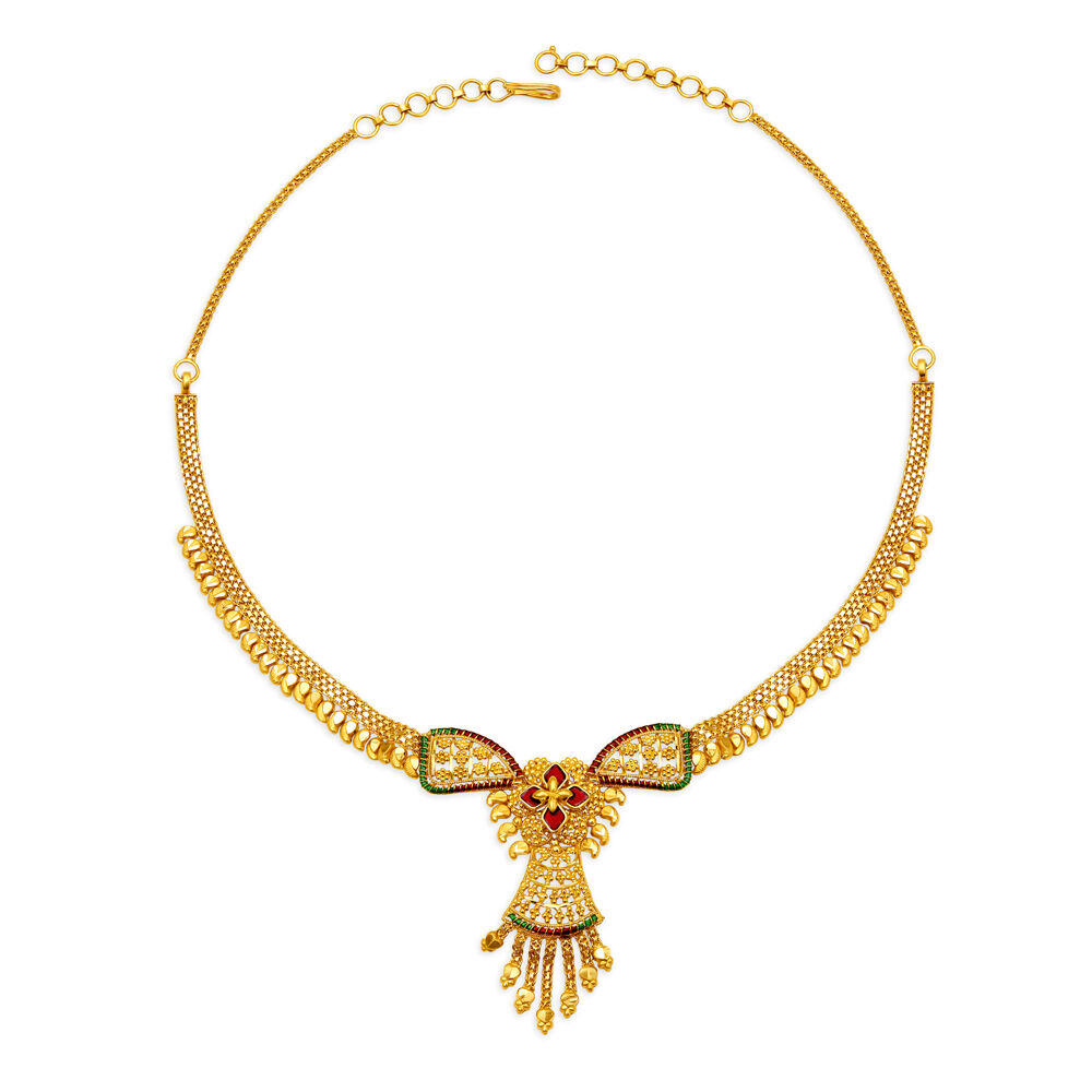 Traditional Yellow Gold Floral Necklace and Earrings Set