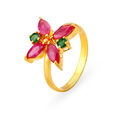 Floral 22 Karat Gold, Ruby And Emerald Ring,,hi-res image number null
