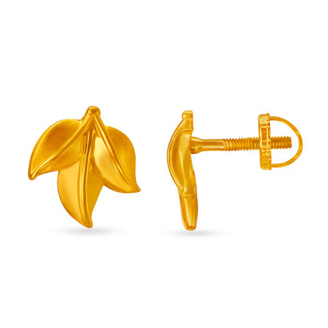 Comely Yellow Gold Leaf Stud Earrings