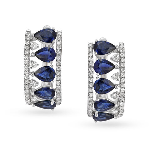 Shimmering 18 Karat White Gold And Diamond And Sapphire Hoops