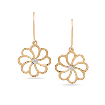 14 KT White and Rose Gold Floral Charm Diamond Drop Earrings