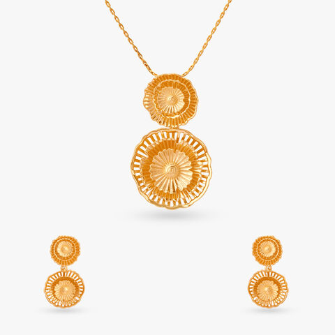 Majestic Marigold Gold Pendant and Earrings Set