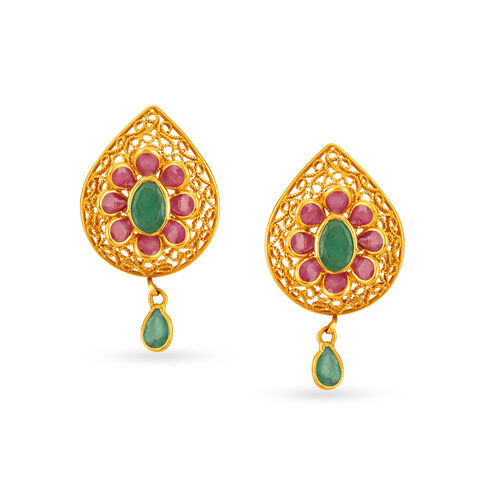 Lustrous Emerald and Ruby Drop Earrings