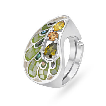 Silver Ring For Women In Multi-Coloured Open Polki Design