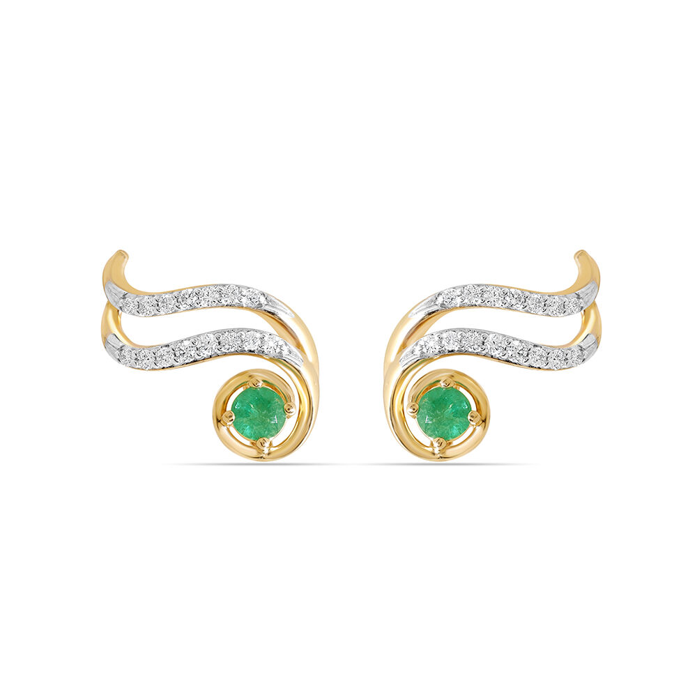 14KT Yellow Gold Enigmatic Curves Emerald and Diamond Earring