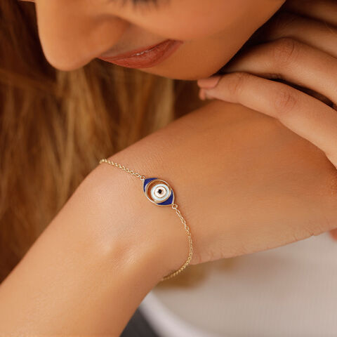 14KT Yellow White Gold Concentric Design Evil Eye Bracelet