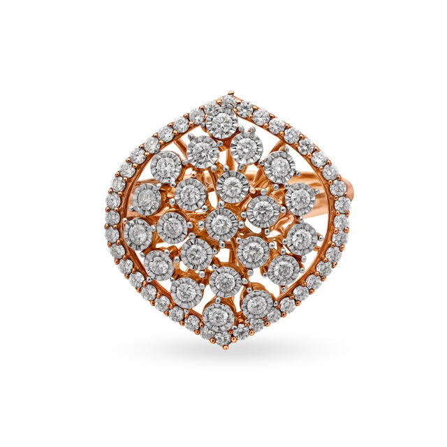 Shimmering 18 Karat Yellow, White, Rose Gold And Diamond Leaf-Shaped Finger Ring,,hi-res image number null