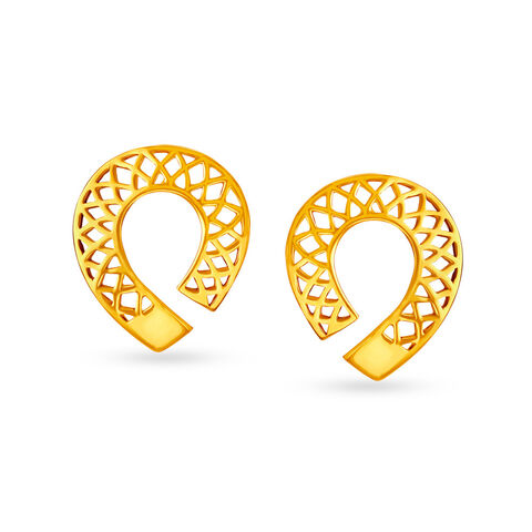 Luxurious Yellow Gold Latticed Loop Stud Earrings