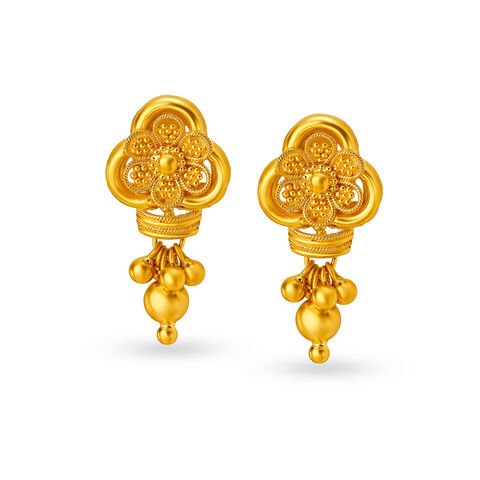 Graceful Floral Gold Drop Earrings