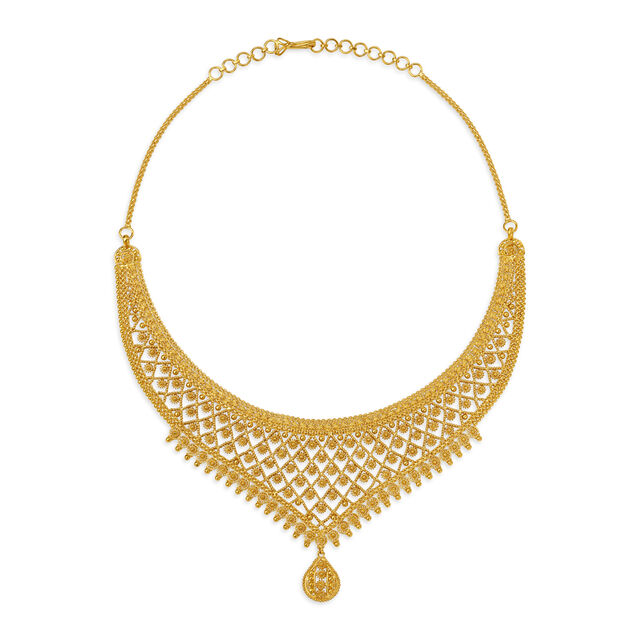 Irresistible 22 Karat Yellow Gold Floral Net Necklace And Earrings Set