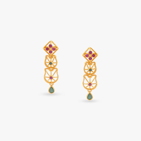 Whimsical Bloom Gold Drop Earrings