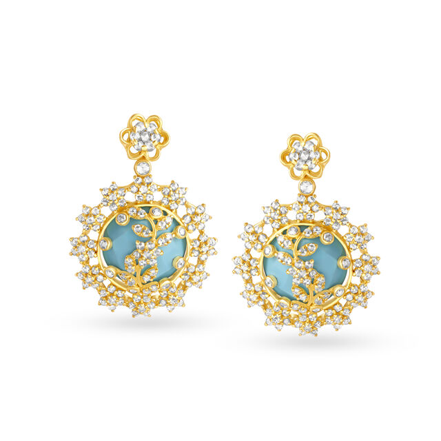 Poised Drop Earrings with Un-cut Diamonds and Turquoise,,hi-res image number null